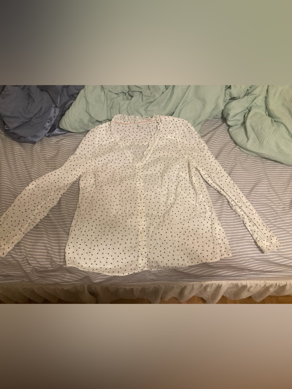 Boden white black polka dot button down blouse